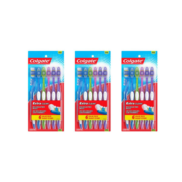 3 Packs of 6 Colgate Extra Clean Medium Toothbrushes (18 Total)