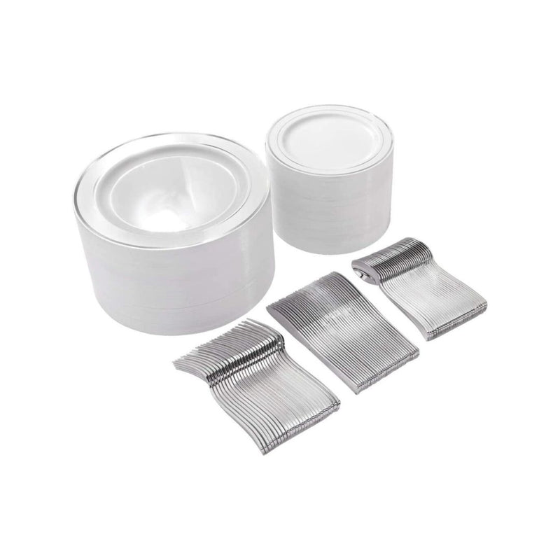 300 Pcs Silver Plastic Disposable Dinnerware Set (Service for 60)