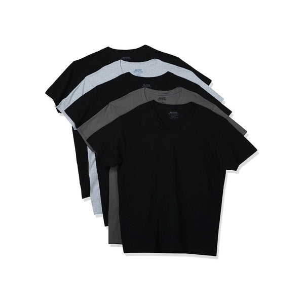 5 Gildan Men's V-neck T-shirts, (Size Small)