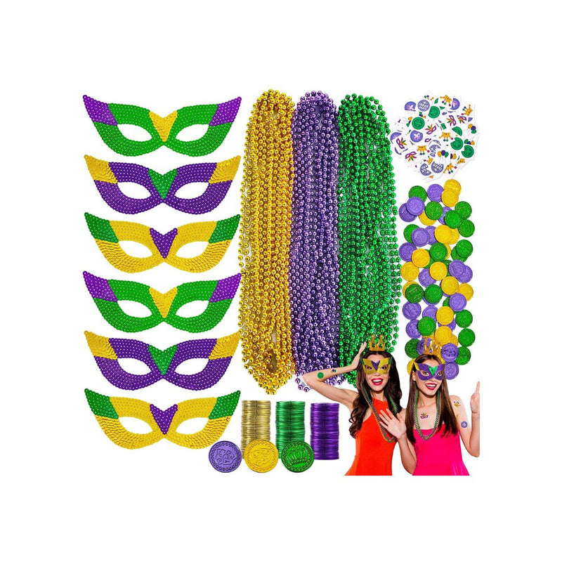 168pcs Mardi Gras Party Favors Set Mardi Gras Beads Necklace