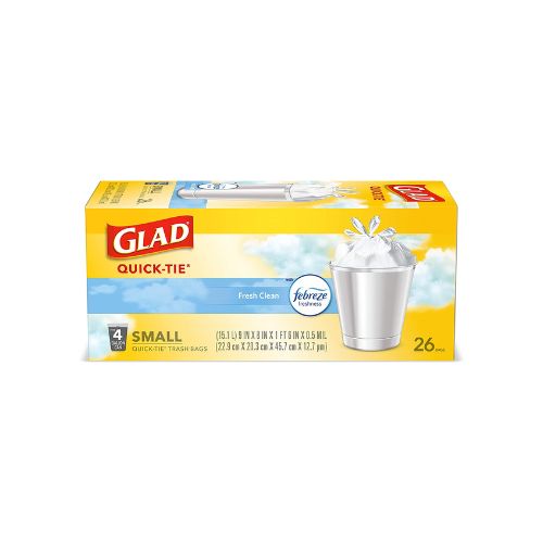 26-Count Glad Small OdorShield 4 Gallon White Trash Bags Via Amazon