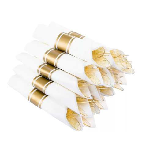 30 Pack Gold Glitter Plastic Cutlery Set wtih Pre Rolled Napkins Via Amazon