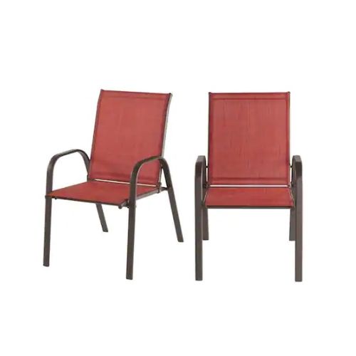 2-Pack StyleWell Brown Steel Sling Outdoor Patio Dining Chair