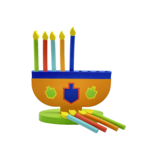 Hanukkah Foam Toy Menorah with Removable Candles and Dreidels Via Amazon