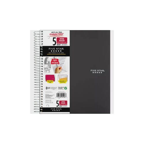 Five Star Spiral Notebook, 5 Subject, Wide Ruled Via Walmart – simplexdeals