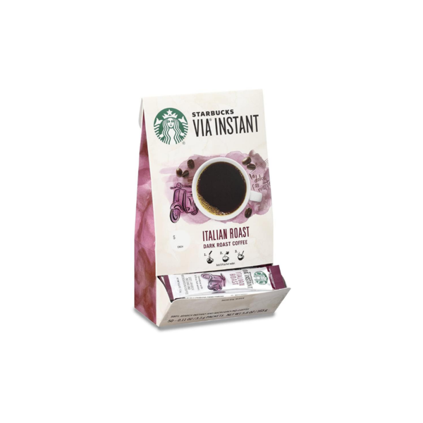 50 Packets Of Starbucks VIA Italian Roast Instant Coffee Packets Via Amazon