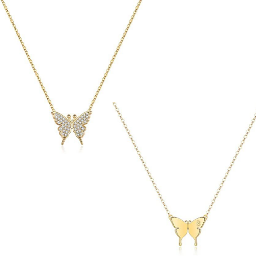 Dainty Initial Or CZ Butterfly Necklace 14K Gold, Silver Via Amazon