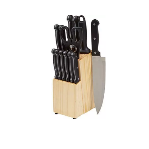 AmazonBasics 14-Piece Kitchen Knife Set with High-Carbon Stainless-Steel Blades Via Amazon