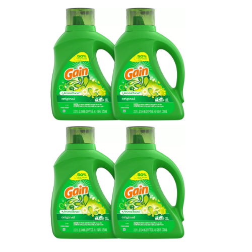 4 Pack Gain Laundry Detergent Liquid Plus Aroma Boost Via Amazon