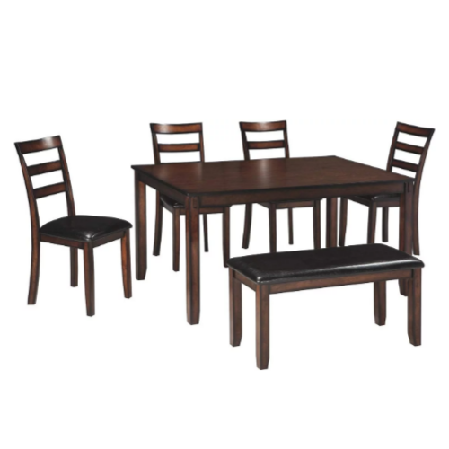 Set of 6 Signature Design by Ashley Coviar Dining Room Table and Chairs with Bench Via Amazon