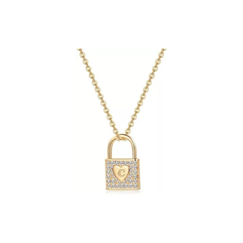 Gold Initial Lock Necklaces Via Amazon