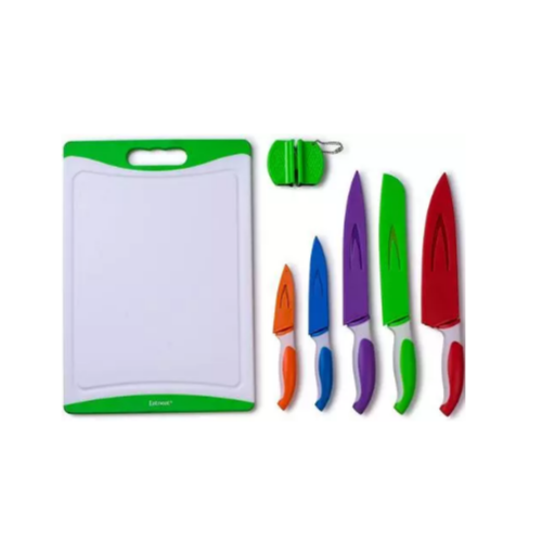 12Pcs Colored Sharp Knife Set, Cutting Board and Sharpener Via Amazon