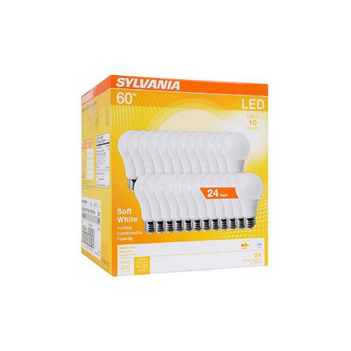 24 Pack SYLVANIA General Lighting Soft White 2700K 60W  LED Light Bulb Via Amazon