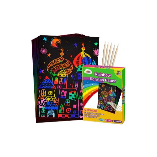 50 Piece Rainbow Magic Scratch Paper Art Set Via Amazon