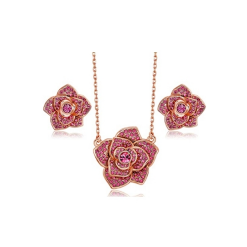 Women’s Rose Necklace & Earrings Set Via Amazon