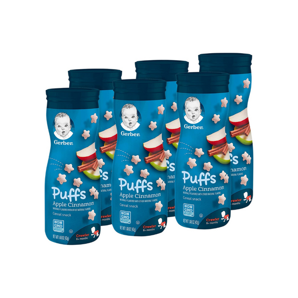 6 Pack Gerber Puffs Cereal Snack, Apple Cinnamon Via Amazon
