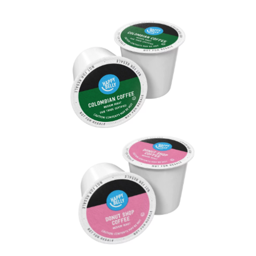 100 Ct. Happy Belly Medium-Light Roast Coffee Pods, Donut Style Via Amazon