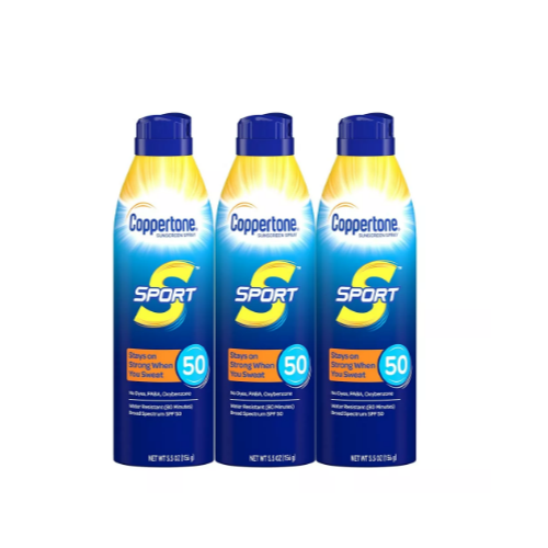 3 Bottles Of Coppertone Sport Continuous Sunscreen Spray Via Amazon