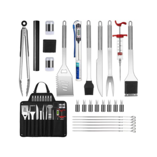 27 Pcs Stainless Steel Barbecue Grill Tools Kit with Meat Thermometer Via Amazon