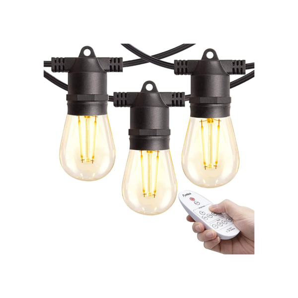 48FT LED Outdoor String Lights with Remote Dimming via Amazon