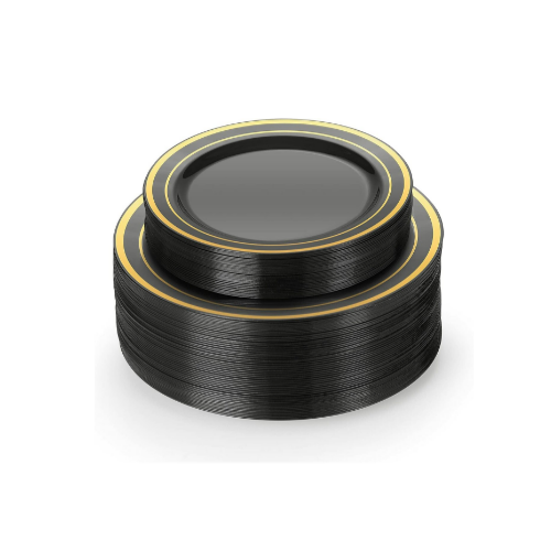 30 Guests Black And Gold Plastic Plates (60 Pcs) Via Amazon