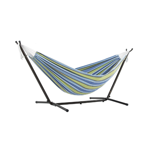 Double Cotton Hammock with Space Saving Steel Stand Via Amazon