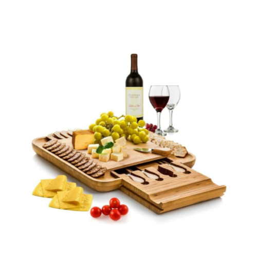 Bamboo Cheese Board Set With 4 Stainless Steel Serving Utensil Via Amazon