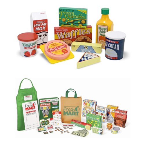 Melissa & Doug Fresh Mart Grocery Store Companion Collection Playset + Fridge Food Wooden Play Food Set Via Amazon