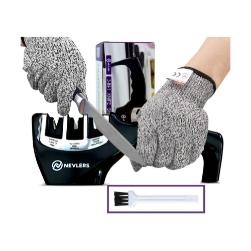 3 In 1 Knife Sharpener With Cut-Resistant Gloves Via Amazon