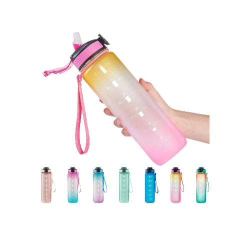 32 oz Water Bottle with Straw & Time Marker Via Amazon