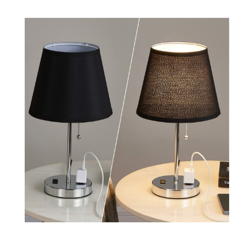 Set of 2 Bedside Lamps with AC Power Outlet, Via Amazon