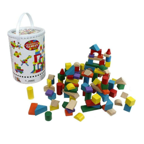 100 Pc Wood Building Block Set with Container Via Amazon