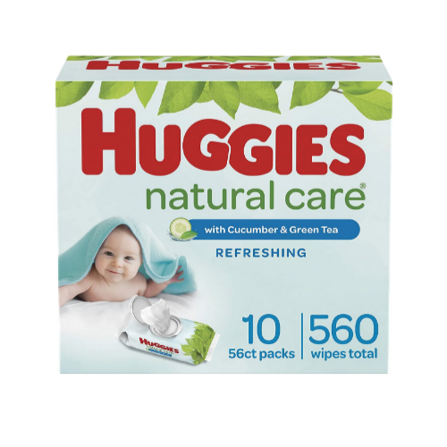 10 Pack Count Huggies Natural Care Refreshing Baby Wipes, Hypoallergenic Via Amazon
