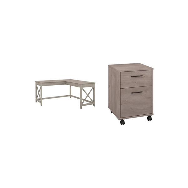 Bush Furniture Key West L Shaped Desk And 2 Drawer Mobile Pedestal via Amazon