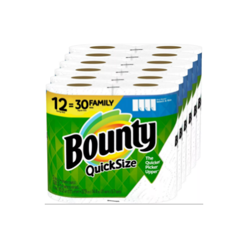 Bounty Paper Towels, 12 Family Rolls = 30 Regular Rolls Via Amazon