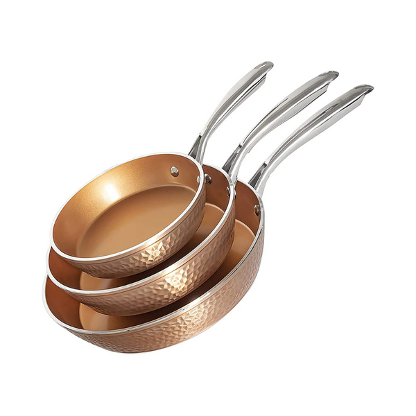 3 Piece Nonstick Gotham Steel Hammered Copper Fry Pan Set via Amazon