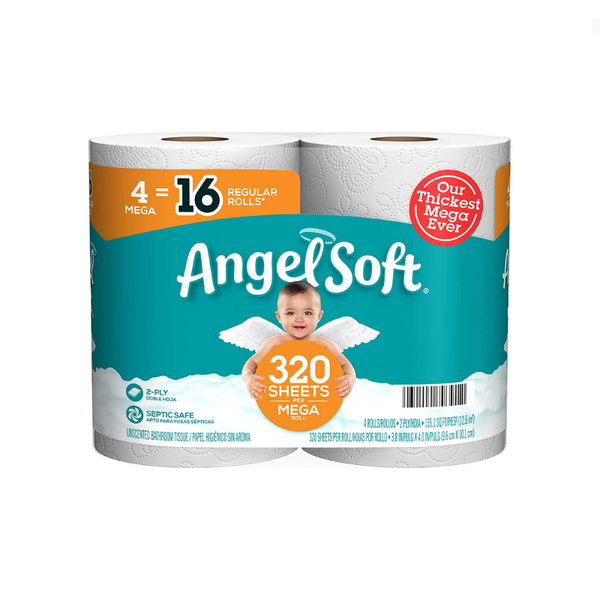 4 Mega Rolls = 16 Regular Rolls of Angel Soft Toilet Paper Via Amazon