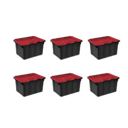 6-Pack Sterilite 12 Gallon/45 Liter Hinged Lid Industrial Tote Via Amazon