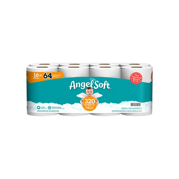 16 Mega Rolls = 64 Regular Rolls of Angel Soft Toilet Paper
Via Amazon