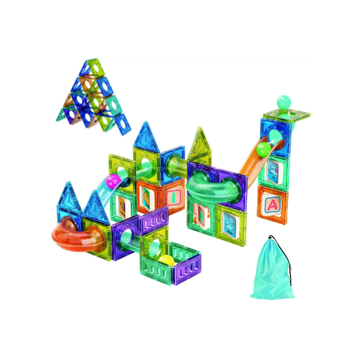 71 Piece 3D Magnet Building Blocks Marble Run Set Via Amazon