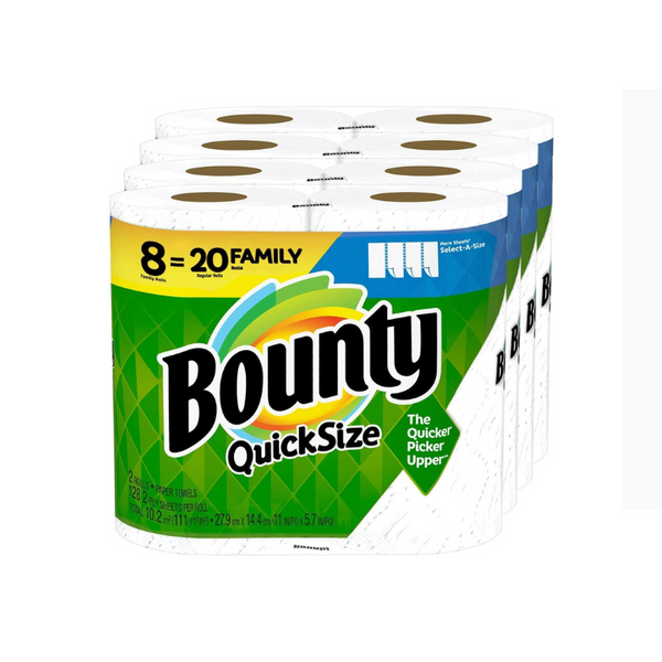 8 Family Rolls = 20 Regular Rolls of Bounty Quick Size Paper Towels
Via Amazon