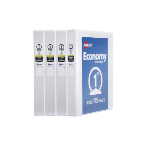 4-Pack AVERY 1 Inch Economy View 3 Ring Binders Via Amazon