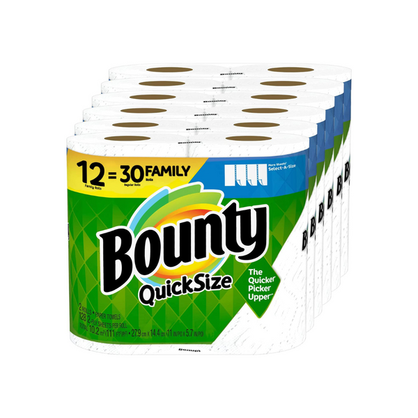 12 Family (30 Regular) Rolls Of Bounty Paper Towels