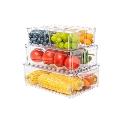7-Pack Stackable Refrigerator Organizer Bins with Lids
