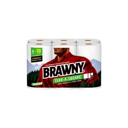 6 Triple (18 Regular) Rolls Of Brawny Tear-A-Square Paper Towels Via Amazon