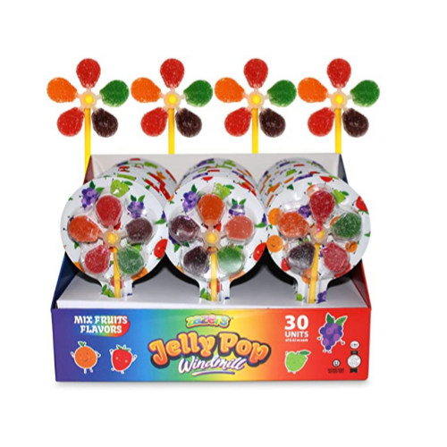 30-Pack Zazers Jelly Pop Windmill Jelly Beans Candy Pops (CRC-OU Kosher) Via Amazon