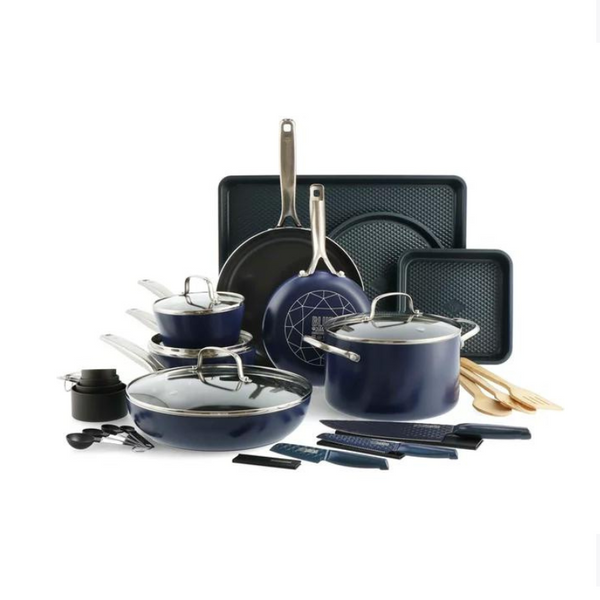 30 Piece Blue Diamond Ceramic Non-Stick Cookware Set Via Walmart