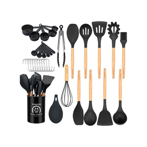 34 Pcs Wooden Handles Kitchen Utensils Set with Holder, Via Amazon