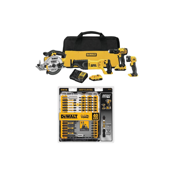 Dewalt 20V MAX 4-Tool Combo Kit with 40 Screw Driving Pieces
Via Amazon