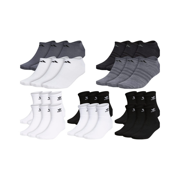 6 Pairs of adidas Quarter Socks or Mens No Show Socks via Amazon